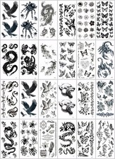 20 sheets fake tatoos dragon wolf black Halloween temporary tattoo