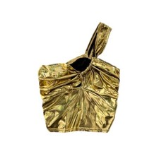 Women Sleeveless Top Metallic Shiny Irregular One Shoulder Crop Top Chest Wrap