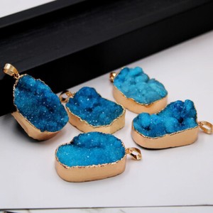 Authentic 5pcs freeform Electroplated Natural Druzy Agate Links Real Gold Plated Necklace
