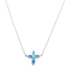 Blue Opal Cross .925 Sterling Silver Pendant Necklace