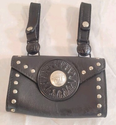 GIANNI VERSACE Italy 革 ベルト メデューサ vintage GIANNI VERSACE Vintage Leather Black Silver Belt Medusa Face