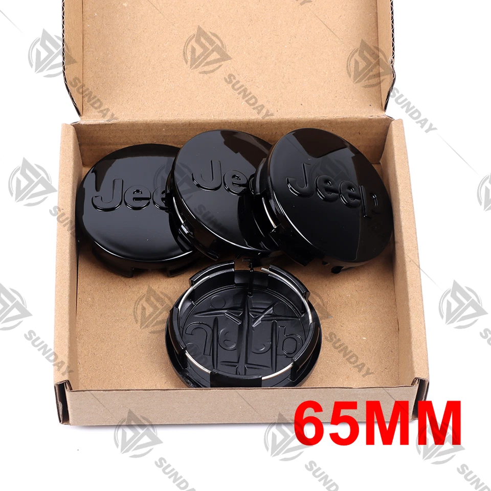 Set of 4 Gloss Black 65mm Wheel Center Caps For Grand-Cherokee Wrangler Compass Foto 3 de 3