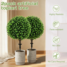 2pcs Artificial Green Eucalyptus Topiary Ball Tree 27.5" with Ground Spike