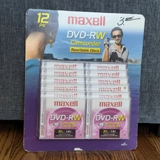 Maxell 12 Pack DVD-RW Camcorder 30 minute 1.4 GB Rewritable Discs - New SEALED