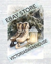Skates Tin Sign Lantern Snow Scene art prints