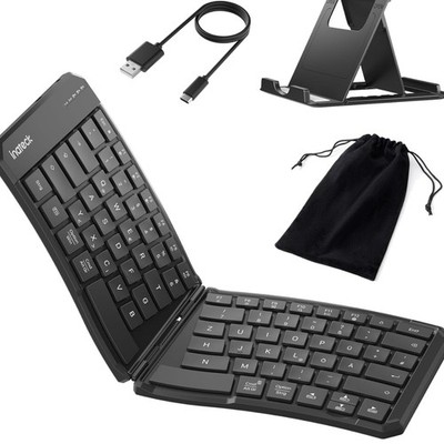 Faltbare Bluetooth Tastatur Ergonomisch Dual-Fold Magnetic QWERTZ mit Tasche