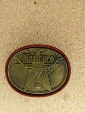 Marlboro Solid Brass 1987 Belt Buckle Philip Morris Inc. Long Horn Bull Logo Vtg