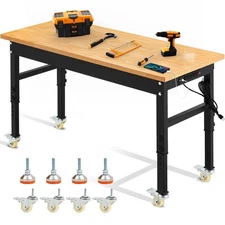 60" ×24'' Adjustable Workbench,Rolling Heavy-Duty Worktable with Power Outlet
