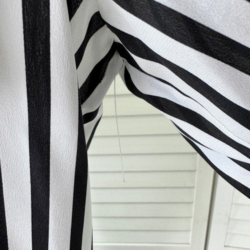 NWOT FRAME Black White Silk Striped Long Sleeve Button Up Shirt Top Size L - Picture 5 of 12