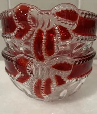 Celebrations Mikasa  2 Ruby Ribbon Candy Crystal Glass Bowls 4 3/4", 2 3/4" Tall