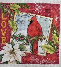 Handmade Gift completed finished cross stitch Stamp Bird 6''x 6'' Unframed New
