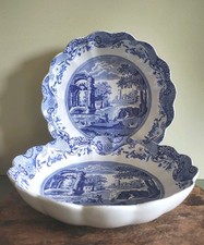 Spode Blue italienische Servierschalen x 2 überbacken & geriffelt groß 25 cm Vintage sehr guter Zustand