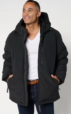 Arctic Expedition Mens Parka Jacket Size XL Black Zip Off Hoodie Down Feather