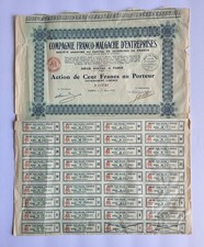 Compagnie Franco-Malgache D'Entreprises 1929 French Stock Certificate & Coupons