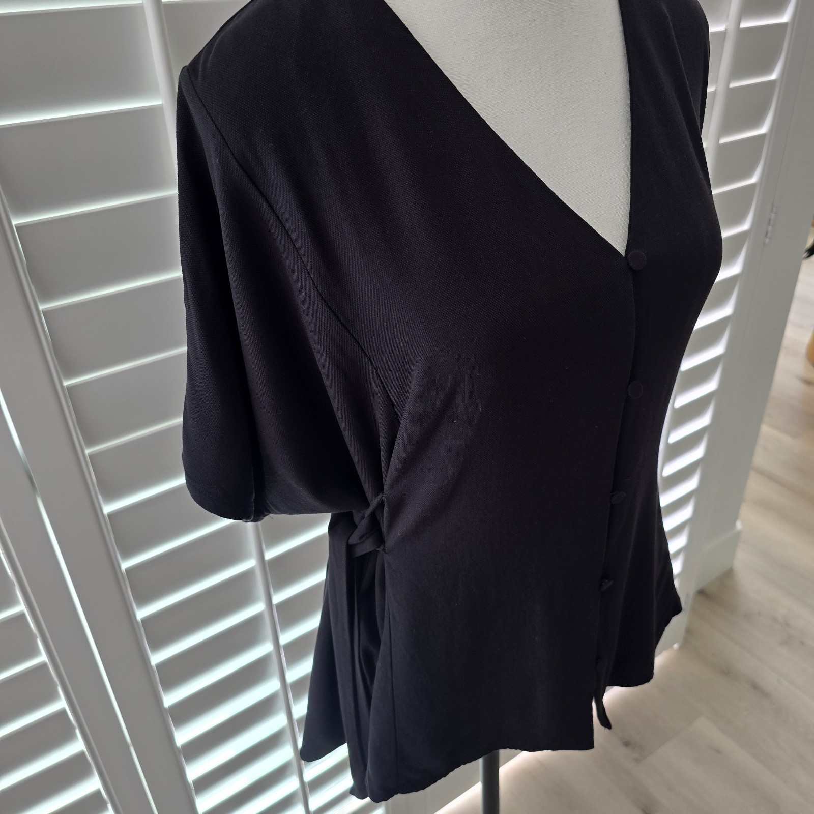 Zara Basic Collection Black Top Short Sleeve V-Ne… - image 3