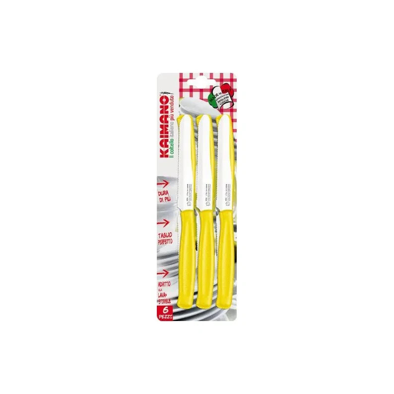 COLTELLI DA TAVOLA KAIMANO 6PZ LAMA LISCIA+DENTATA PUNTA TONDA PLASTICA foto 6