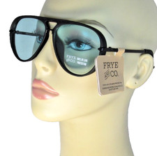 FRYE AND CO. Matte Black Teardrop Aviator Sunglasses Aqua Lenses FCO 23 105 BLK