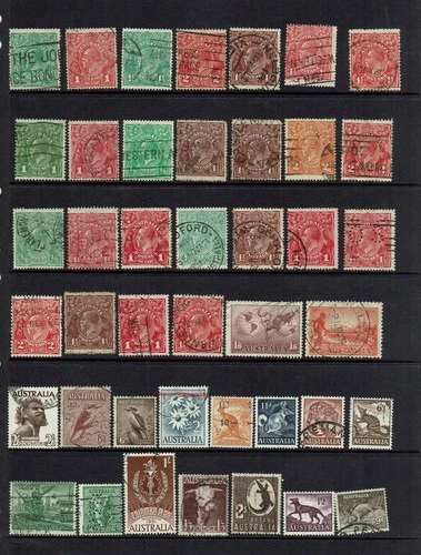 Collection of 42 Stamps to 2/6 Value used KGV Animals   Australia pre - decimal