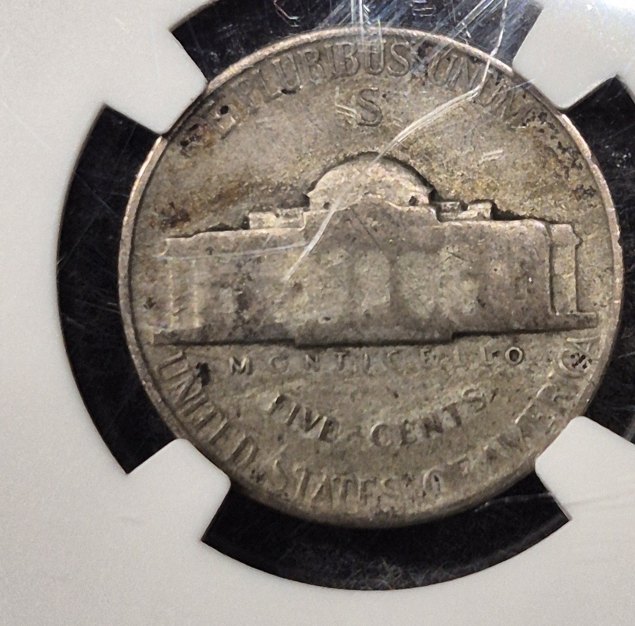War nickel reverse, Monticello with large S mint mark above the dome