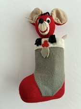 VTG MCM Dakin Plush Dream Pets Mouse in Christmas Stocking Stuffed Ornament