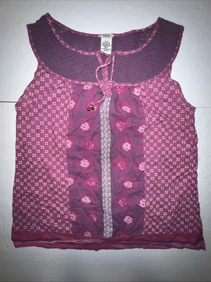 Izod Top Womens S Crochet Neck Tassels Allover Print Sleeveless Tank Purple Pink