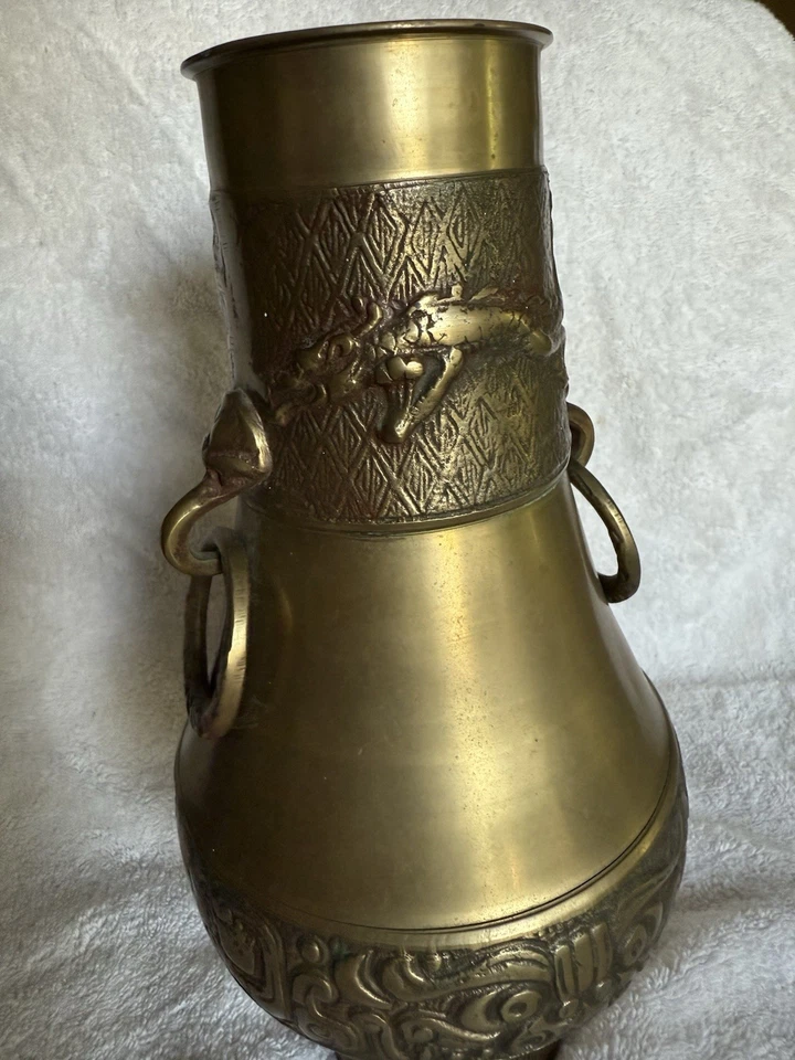 Jarrón coreano antiguo/de colección - latón macizo y pesado - con asas - 11,5" de alto Foto 3 de 4