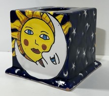 Ceramic Tissue Box Cover Sun Moon Face Celestial Boho Dark Academia Decor