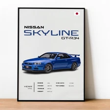 Nissan Skyline GT-R R34 Poster | JDM Car Wall Art Boys Room Decor