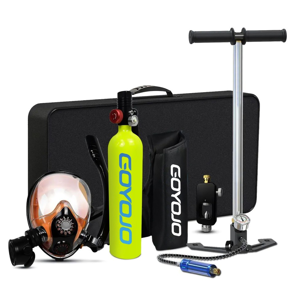 Portable Mini Scuba Diving Kit Full Face Snorkel Mask 1L Oxygen Tank 15 ...