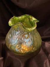 Antique Loetz Glass Creta Rusticana Vase Green Iridescent Bohemia Art Nouveau