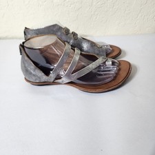 Cydwoq Vintage Metallic Silver Leather Gladiator Sandals Back Zip Womens 37