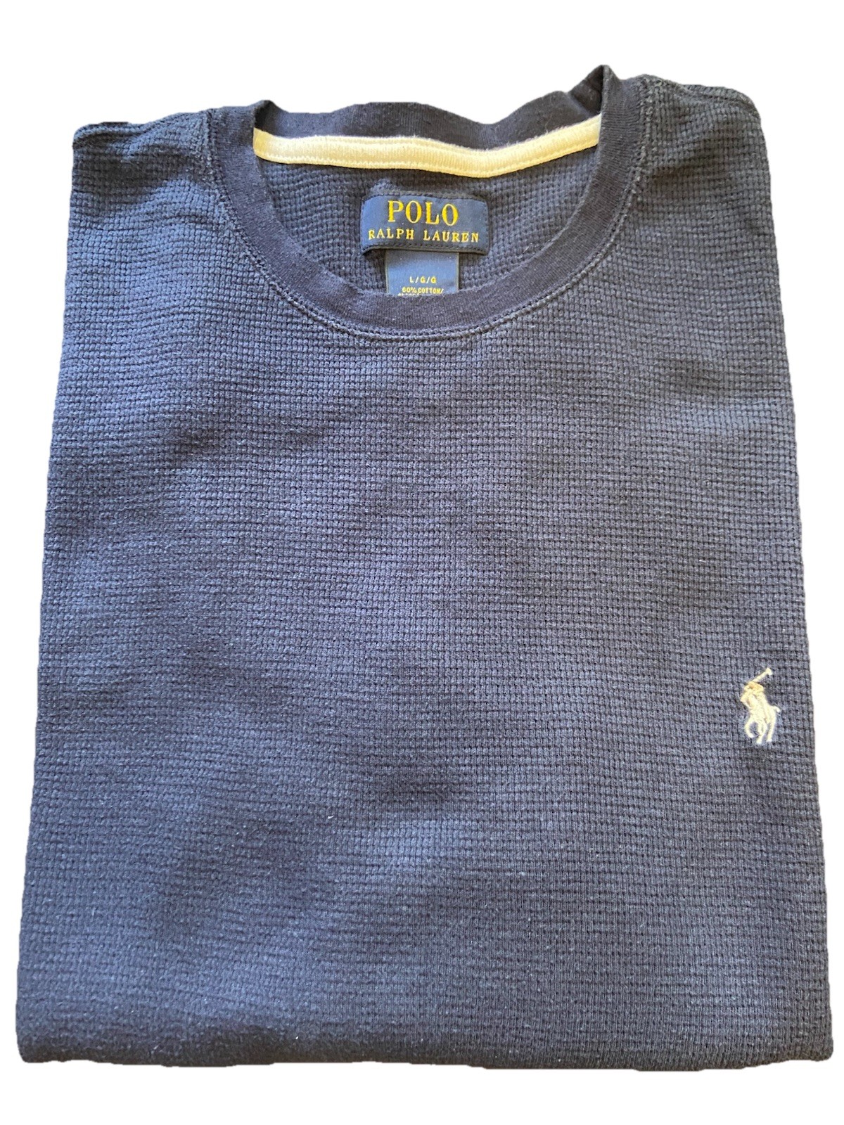 Polo Ralph Lauren Shirt Men's Large Blue Waffle Knit Thermal Pony Casual Top