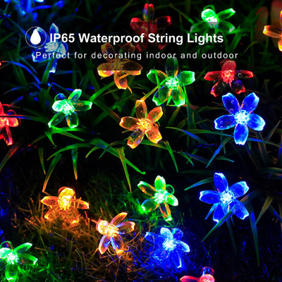 Solar String Flower Lights Outdoor 100 LED 40Ft Multi-Color Christmas Fairy L...