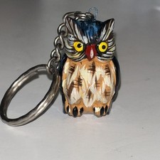 Hand Painted Snowy Owl Bird Key Chain Key Ring 1.5