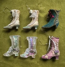 Ornaments Victorian Style High Heel Boot holiday  Lot of 6: 2 pair, 2 single