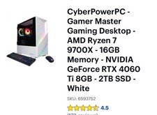    Brand-New Never Used CYBERPOWERPC Gaming Desktop   RTX 4060 Ti / Ryzen 7 Pair