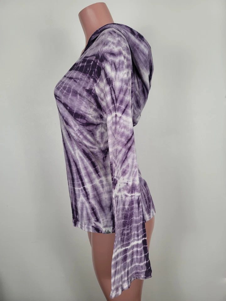 Para mujeres Púrpura Tie Dye Prana Ropa Activa Sudadera con Capucha Camisa Talla Grande Hecha en EE. UU. Foto 4 de 4