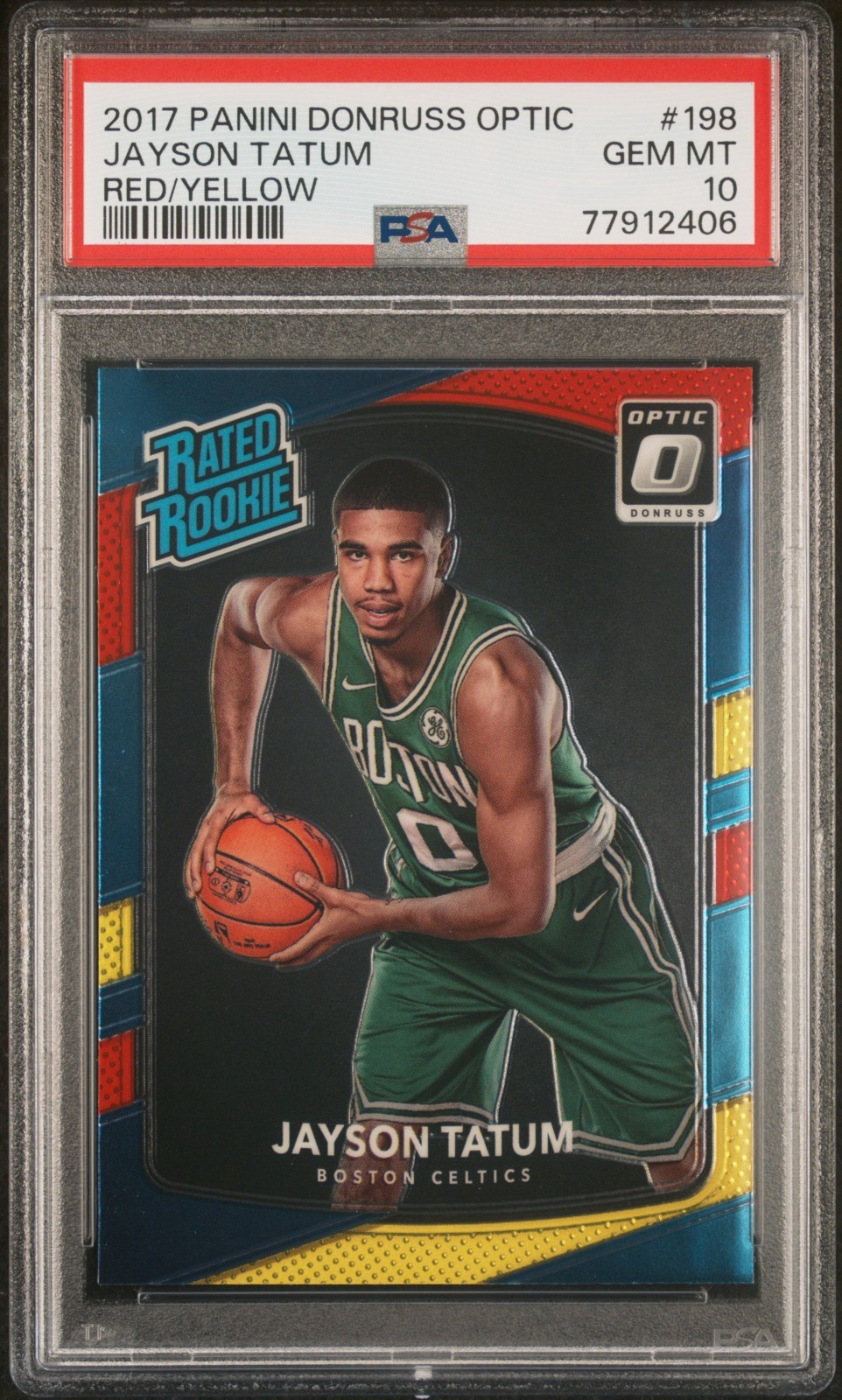 2017-18 Panini Donruss Optic JAYSON TATUM Red Yellow Rookie RC PSA 10 Gem Mint view 1