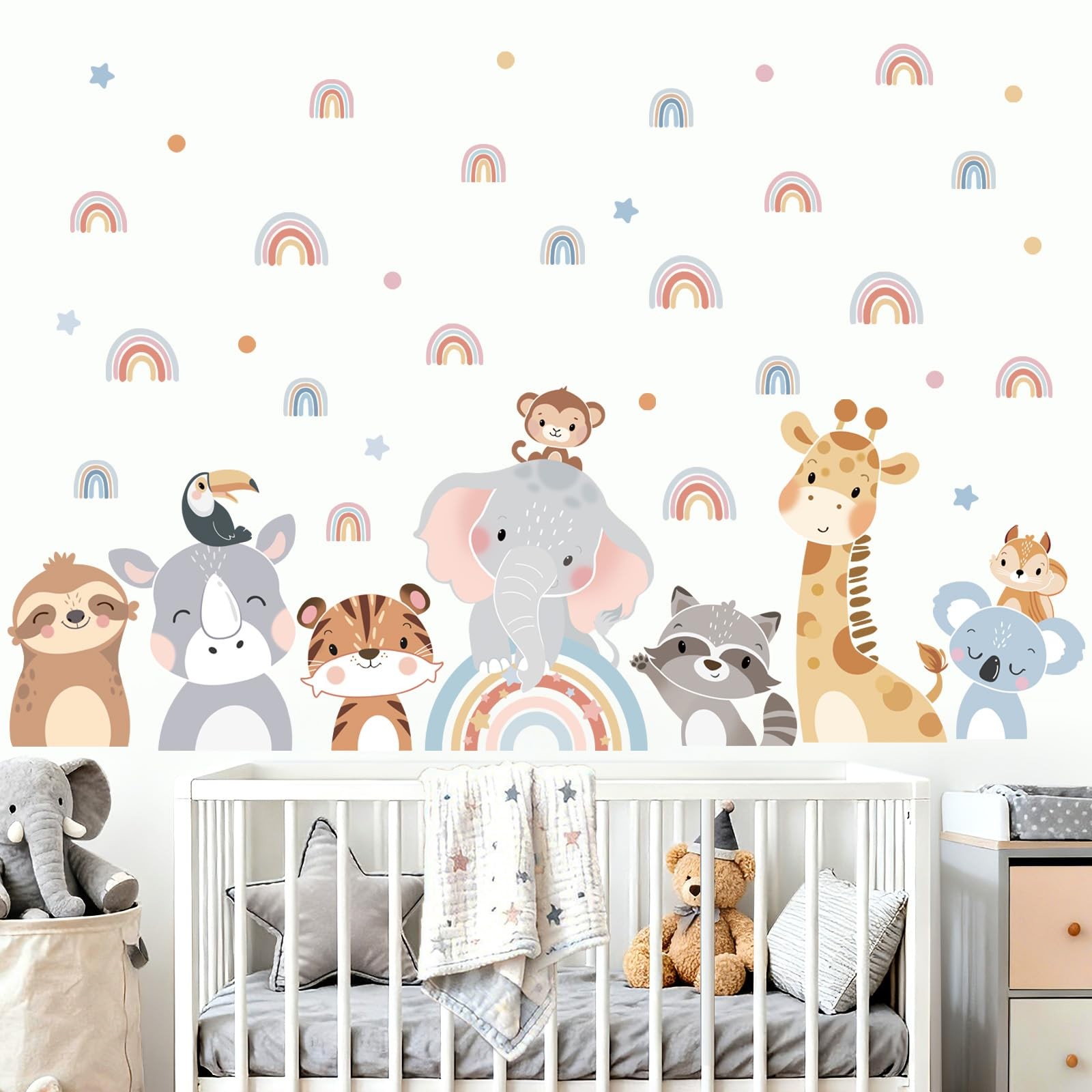 Stickers muraux enfants animaux lavables et repositionnables pour chambre bébé