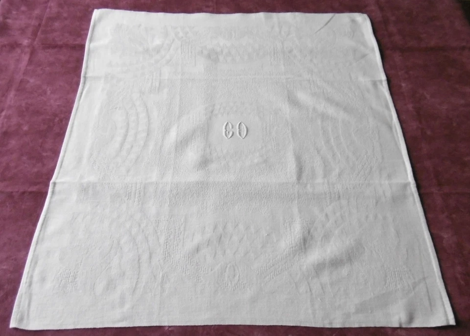 5 belles serviettes MONOGRAMMéES en damassé à fils tirés - Photo 4/4