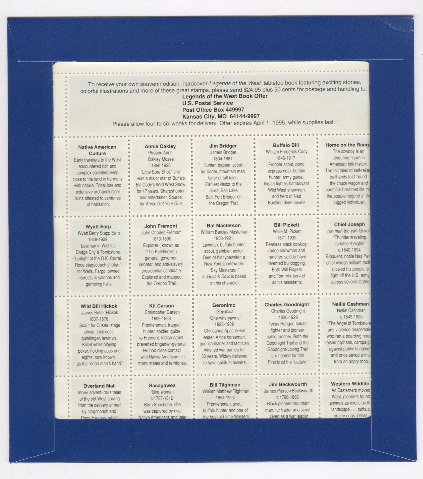 US Scott 2870 MNH VF Recalled LEGENDS OF THE WEST Error Sheet USPS us-scott-2870-mnh-vf-recalled-legends-of-the-west-error-sheet-usps