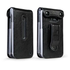 Leather Case with Belt Clip for LG Classic Flip Phone (L125DL) Black 