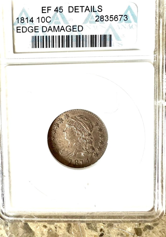 1814 Capped Bust Dime  Large Date  EF 45 Pennsylvania Family Heirloom - Image 2 of 4