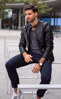 Handmade Motorcycle BLACK Stylish Real Soft Lambskin Leather Biker Men's Jacket