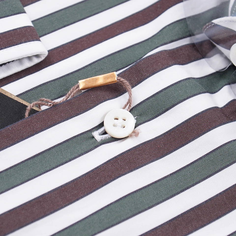 Barba Napoli Brown and Green Bold Striped Cotton Dress Shirt 15.75 (Eu 40) NWT - Image 3 of 4