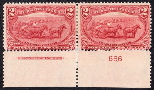 US # 286 *MINT OG H* { FARMING IN THE WEST IMPRINT PL# PAIR } 2c TRANS-MISS 1898