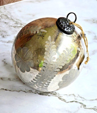 X Large Pottery Barn Silver Floral Os Floral Etched Christmas Ornament BRAND NEW