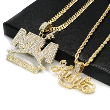 NEVER BROKE AGAIN NBA Cubic Zirconia Pendant & 20" Rope 24" Cuban Chain Necklace