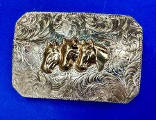 Gorgeous Three Horse Heads Vintage M&F Western Products Inc Belt Buckle