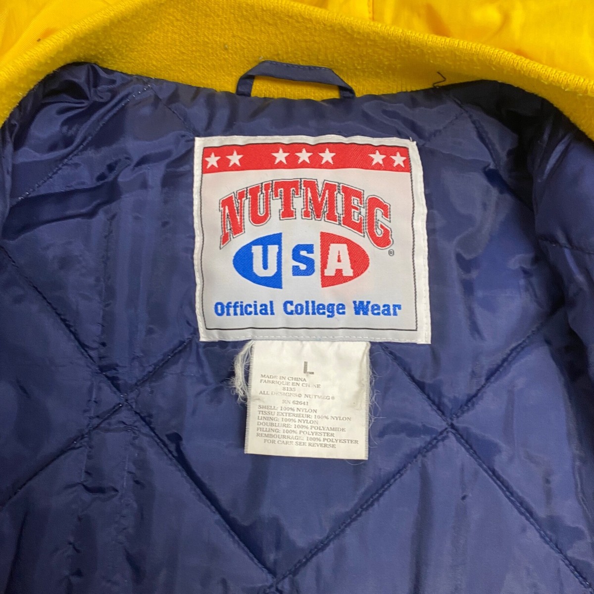 VINTAGE Notre Dame Nutmeg Mills Jacket Mens Large Blue Puffer 